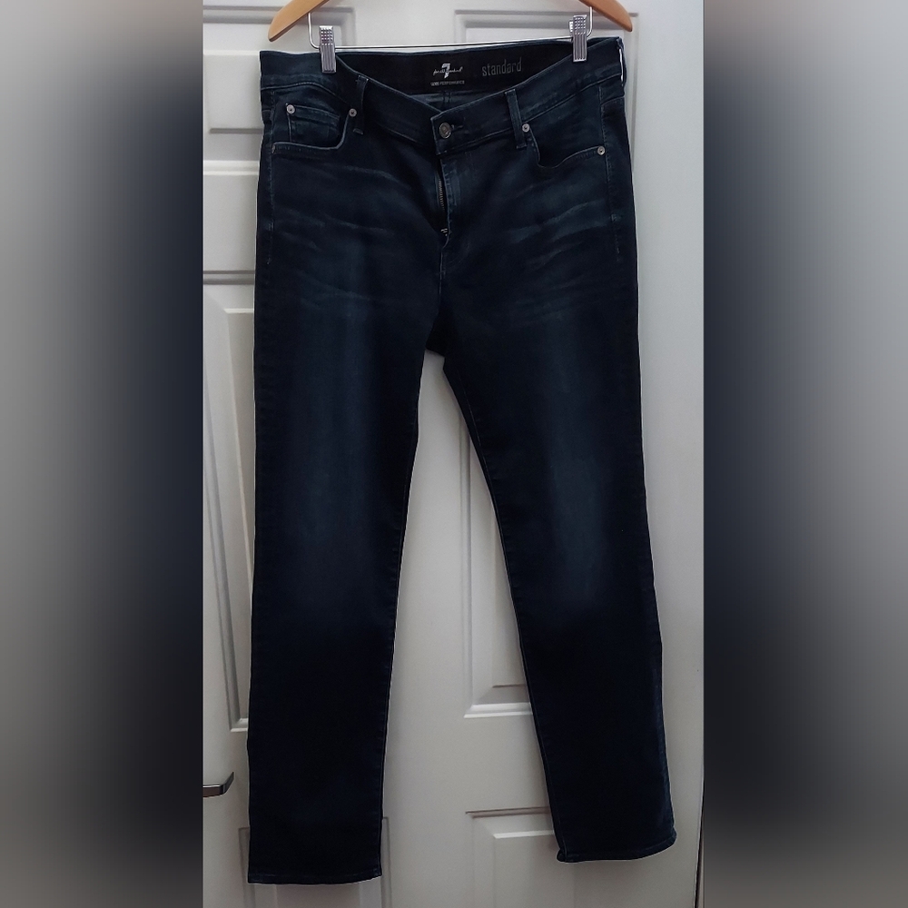 7 FOR ALL MANKIND STANDARD MEN'S ZIP FLY DARK DISTRESSED SLIM JEANS SIZE 36 X 33